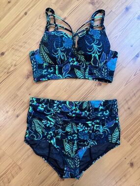 torrid Black Bikini with Teal & Lime Floral Trim